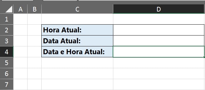 data e hora atual no Excel