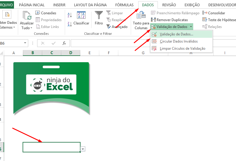 Criando a validação de dados para Como Fazer Crachá no Excel