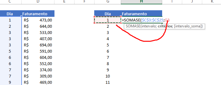 Critério de somase para função Dia no Excel