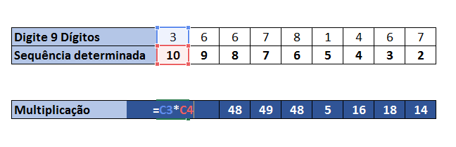 Fazendo multiplicação para validar CPF no Excel