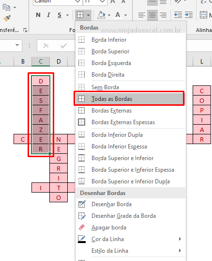 Bordas para um Jogo de Palavras Cruzadas no Excel