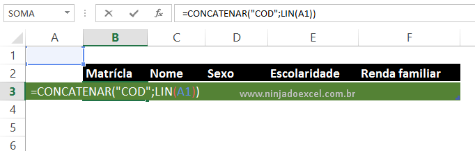 Criando prefixo para Matrícula automática no Excel