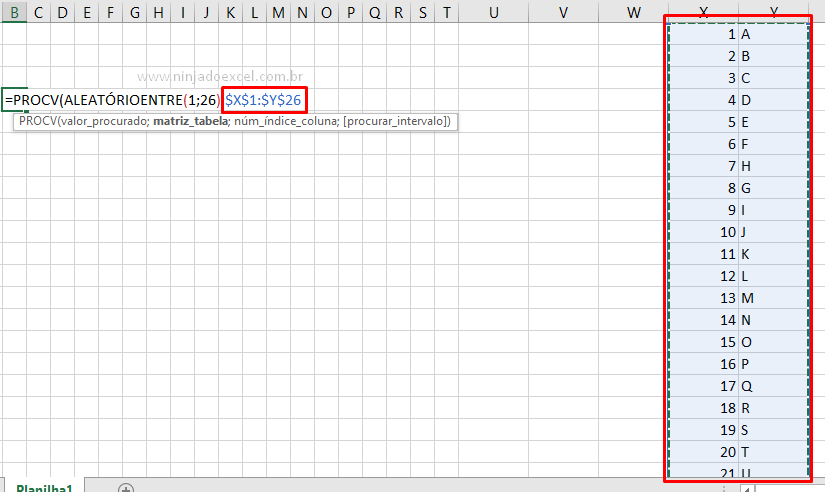 Matriz de dados para jogo de caça palavras no Excel