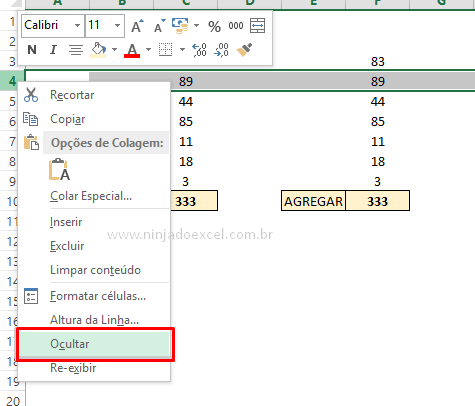Ocultando informações para Função Agregar no Excel
