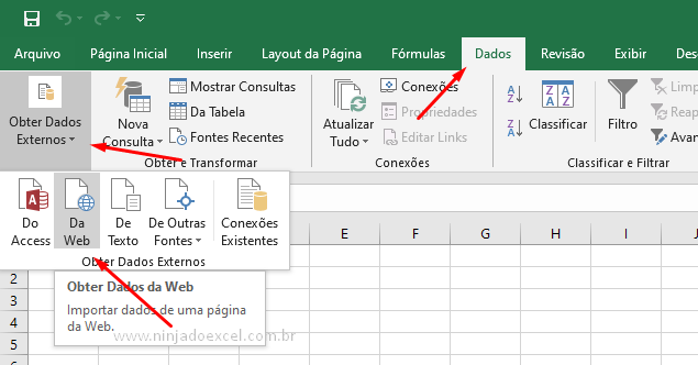 Obter Dados Externos no Excel da Web