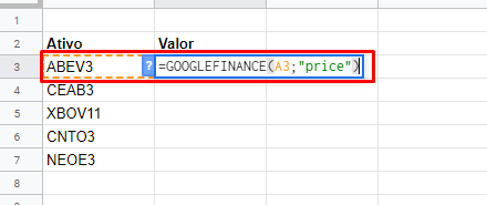 Abrindo função para Cotação da bolsa de valores no Google Planilhas