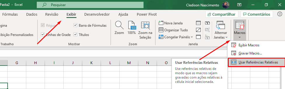 Botão de macro relativa no Excel