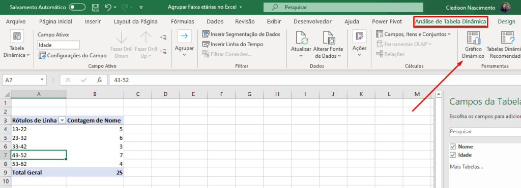 faixa etária no Excel como fazer