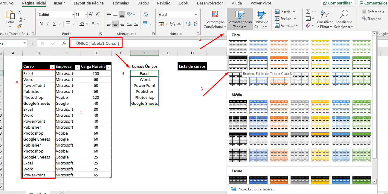 Função único para poder do # no Excel