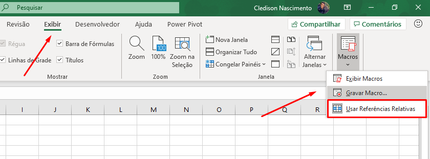 Gravando macro relativa no Excel
