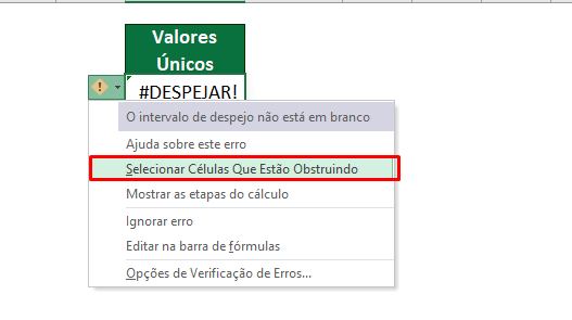 Identificando o Erro Despejar no Excel