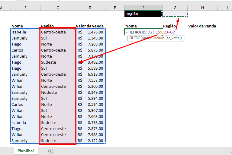 Incluir na função Filtro no Excel