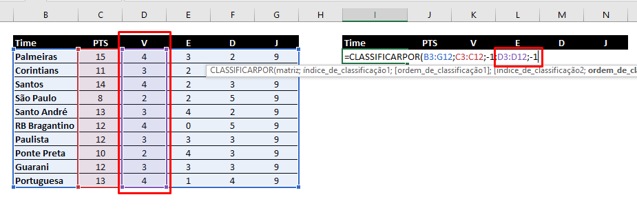 Segunda ordem da FUNÇÃO CLASSIFICARPOR no Excel