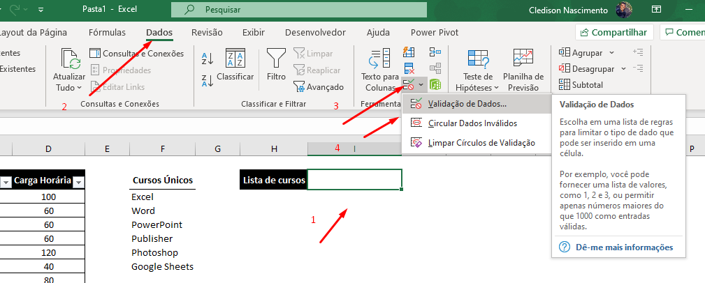 Validação de dados para poder do # no Excel