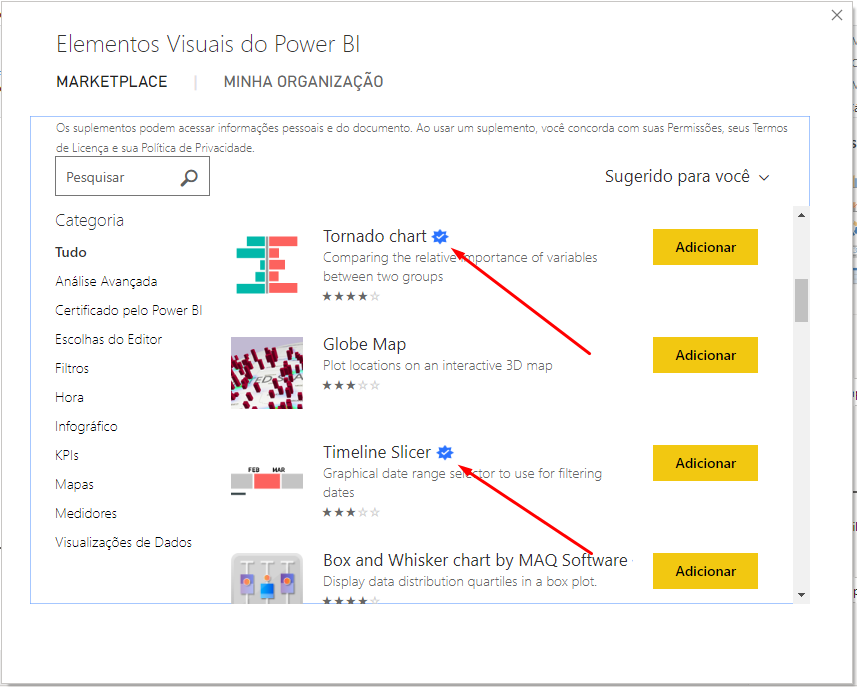 para Importar Visuais no Power BI verificados