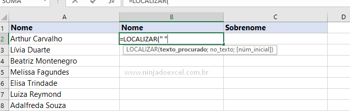 Abrindo a função Localizar no Excel