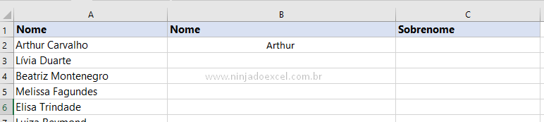 Primeiro nome com a função Localizar no Excel
