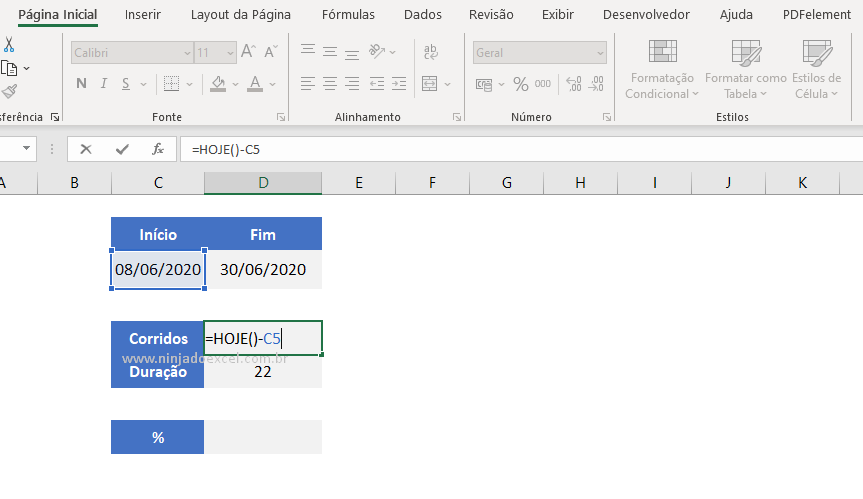 Progresso do projeto para gráfico de barra de progresso no Excel