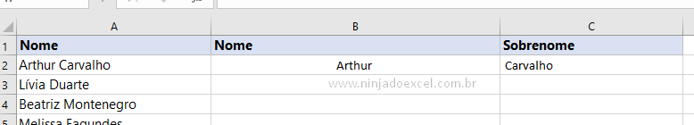 Sobrenome com a função Localizar no Excel