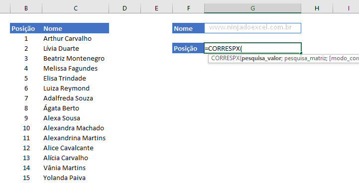 Abrindo a CORRESPX no Excel