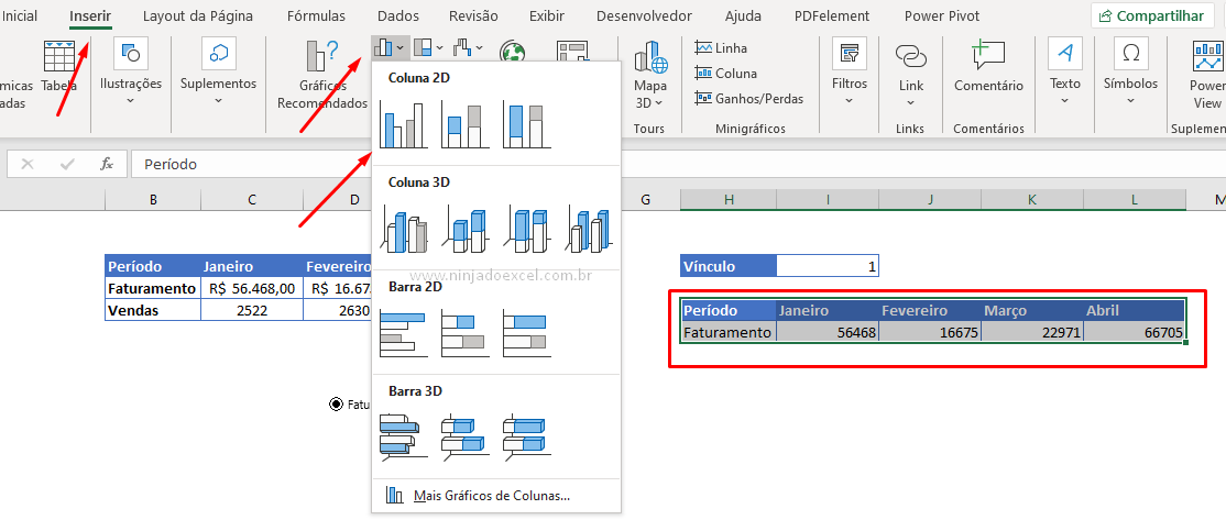Criando gráfico com botões de opção no Excel