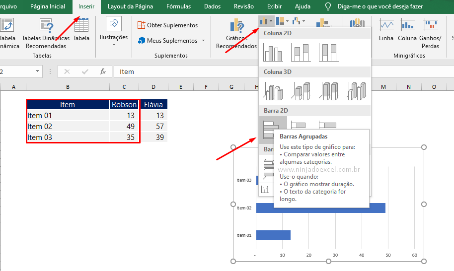 Criando o primeiro gráfico de comparação no Excel