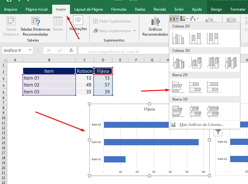 Criando o segundo gráfico de comparação no Excel