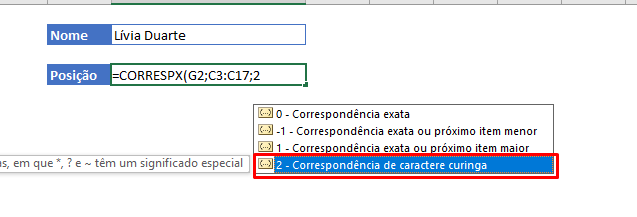 Coringa na CORRESPX no Excel