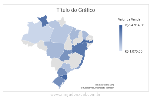 Mapa de cidades no Excel do Brasil