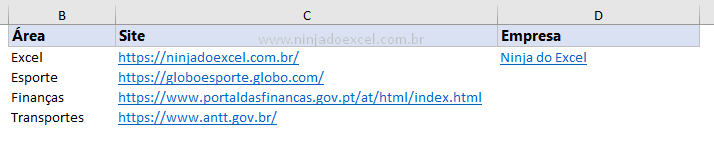 Ninja do Excel para função Hiperlink no Excel