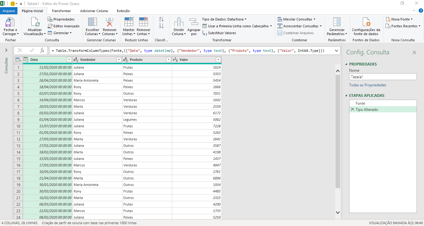 Tabela Dinâmica com Power Query no Excel no Power Query