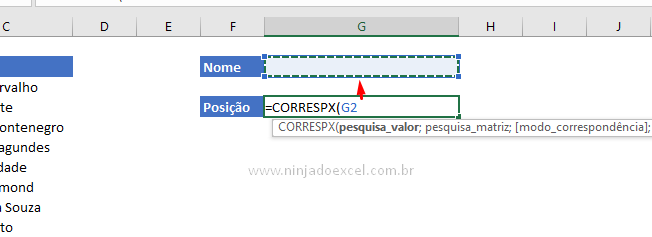 Valor de pesquisa da CORRESPX no Excel