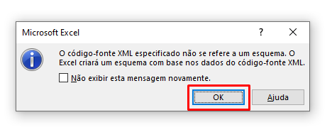 Caixa de diálogo para importar XML no Excel