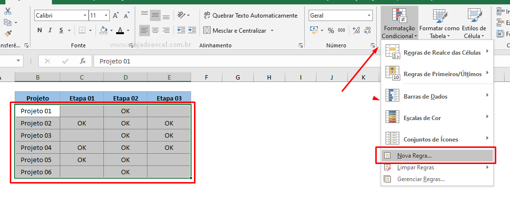 Iniciando a Formatação Condicional com a função E no Excel
