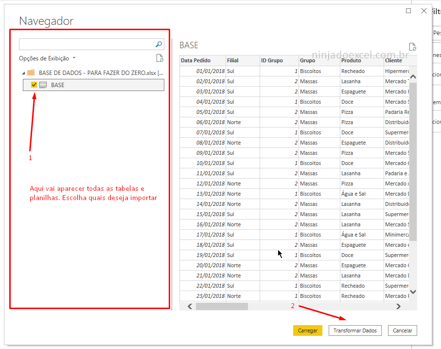 conectar excel power bi transformar dados