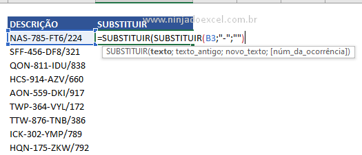 função SUBSTITUIR ANINHADA no Excel