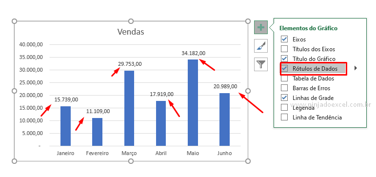 Adicionando Rótulos para Valor e Percentual no mesmo Rótulo de Dados no Excel
