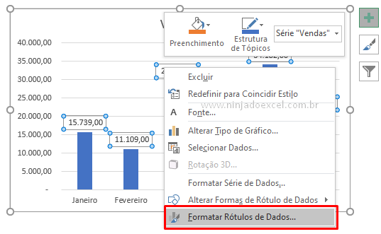Formatar Rótulos do Valor e Percentual no mesmo Rótulo de Dados no Excel