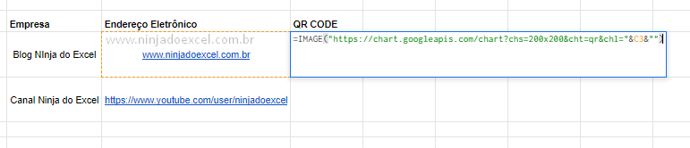 Fórmula para QR Code no Google Planilhas