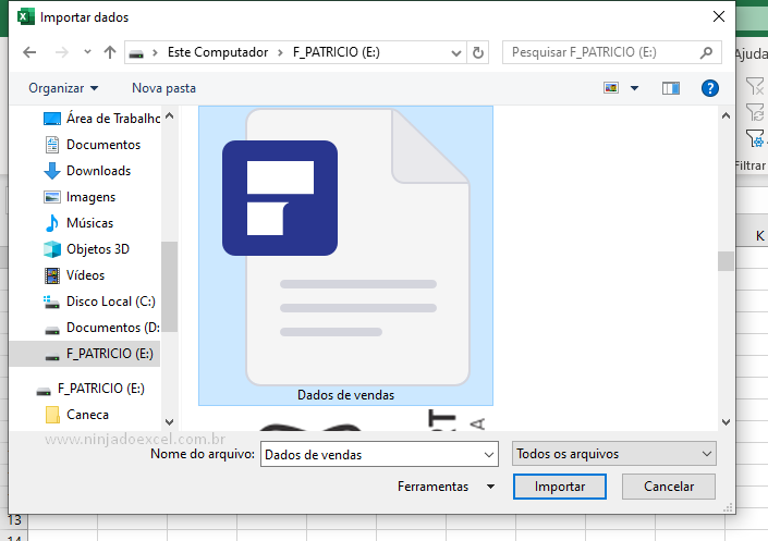 Selecionado arquivo para PDF para o Excel