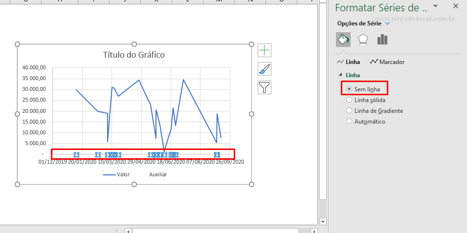 Sem linha para Rotular Datas Específicas do Eixo do Gráfico do Excel