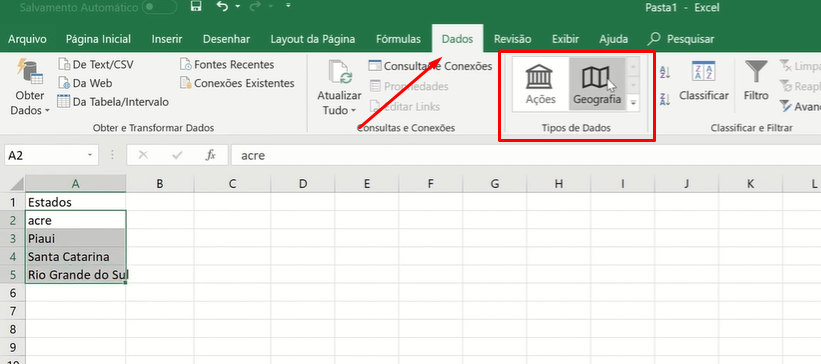 Tipos de Dados do Excel