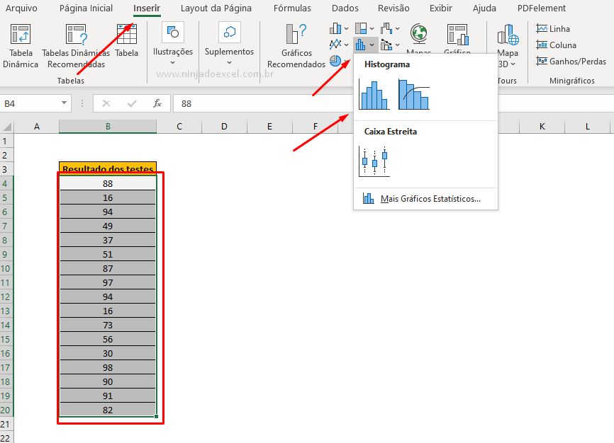Inserindo histograma do Excel