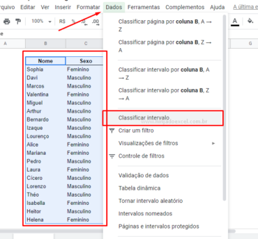 Classificação no Google Planilhas Aprenda Aqui Ninja do Excel