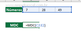 Calculando MDC no Excel