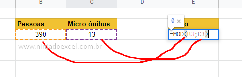 Calculando Resto da Divisão no Google Planilhas