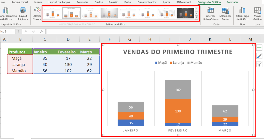 Gráfico de Colunas Empilhadas no Excel Ninja do Excel