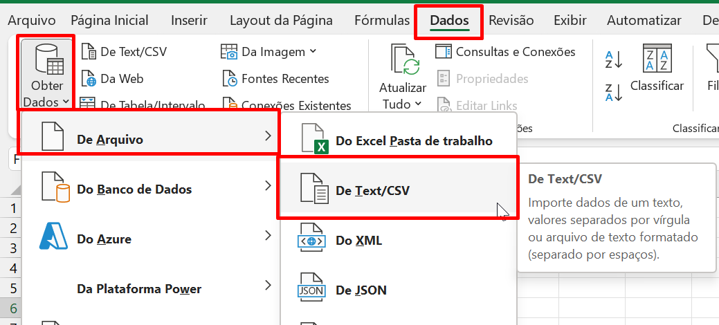 Importar txt para Excel