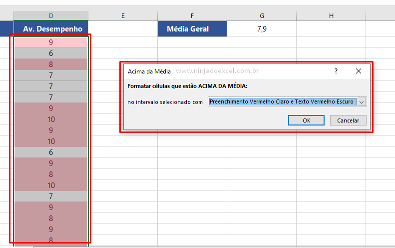 Usando Formatação Condicional Acima da Média no Excel
