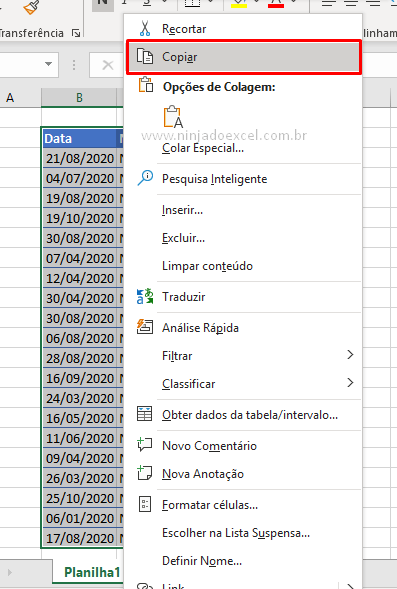 Copiando para converter Excel em Word